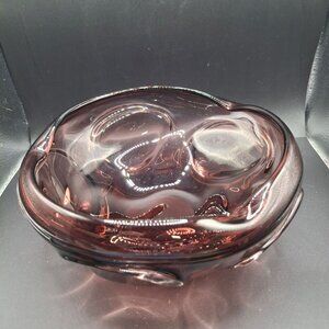Hand-Blown Heavy Amethyst Purple Art Glass Bowl With Swirl Design Centerpiece